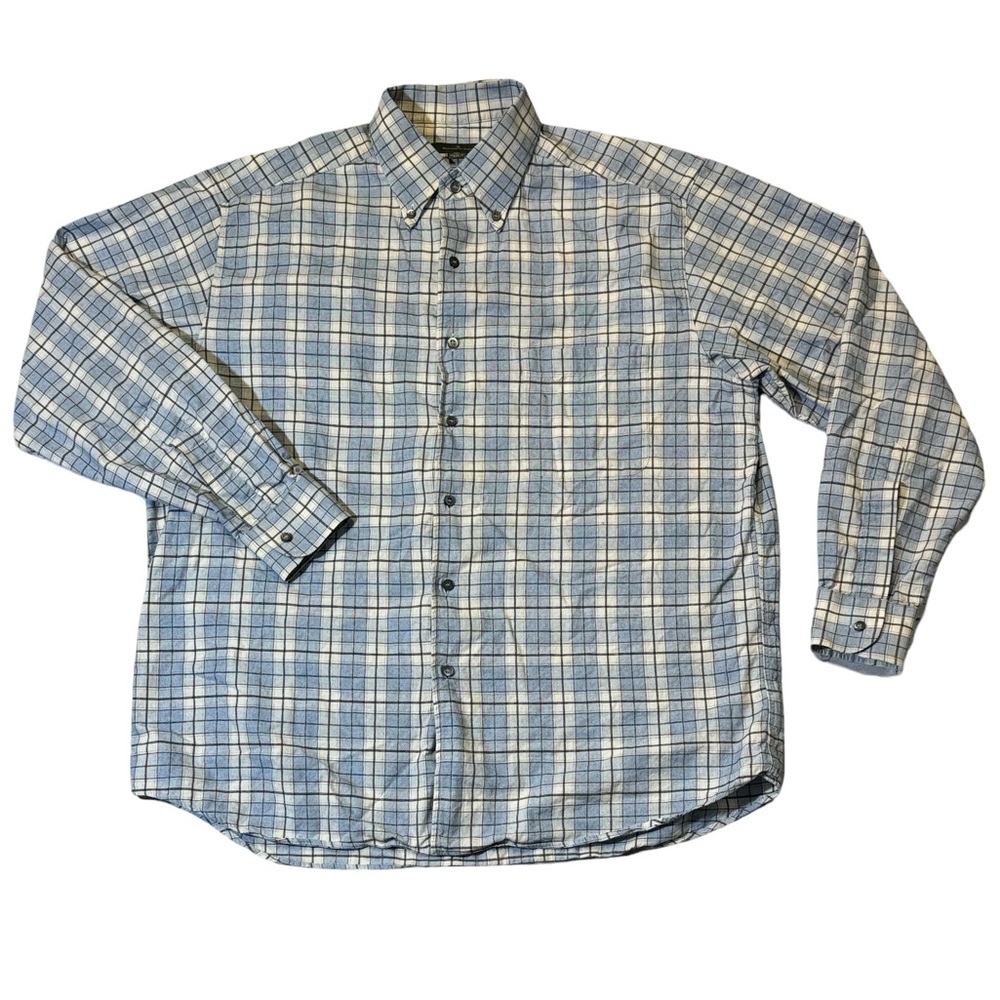 VINTAGE Ermenegildo Zegna mens 2XL XXL blue plaid textured button up shirt